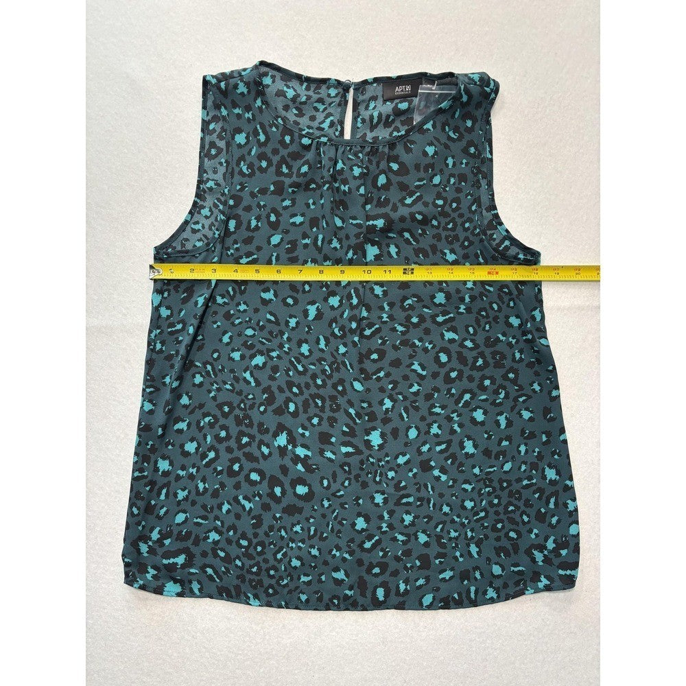 Apt. 9 Blouse Womens Medium Green Leopard Print Shirred Neck Sleeveless Top