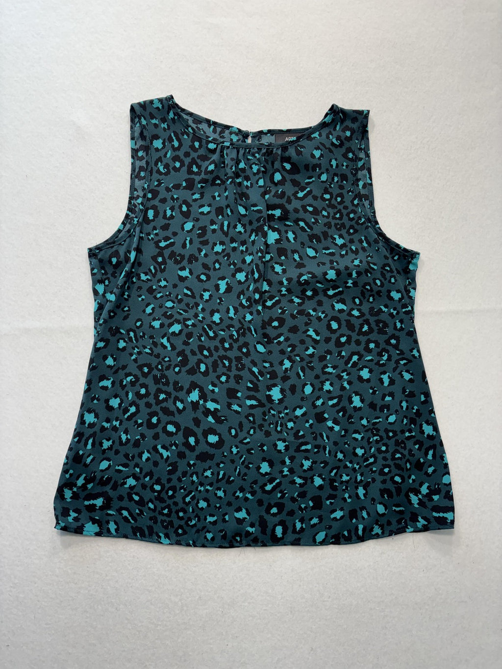 Apt. 9 Blouse Womens Medium Green Leopard Print Shirred Neck Sleeveless Top