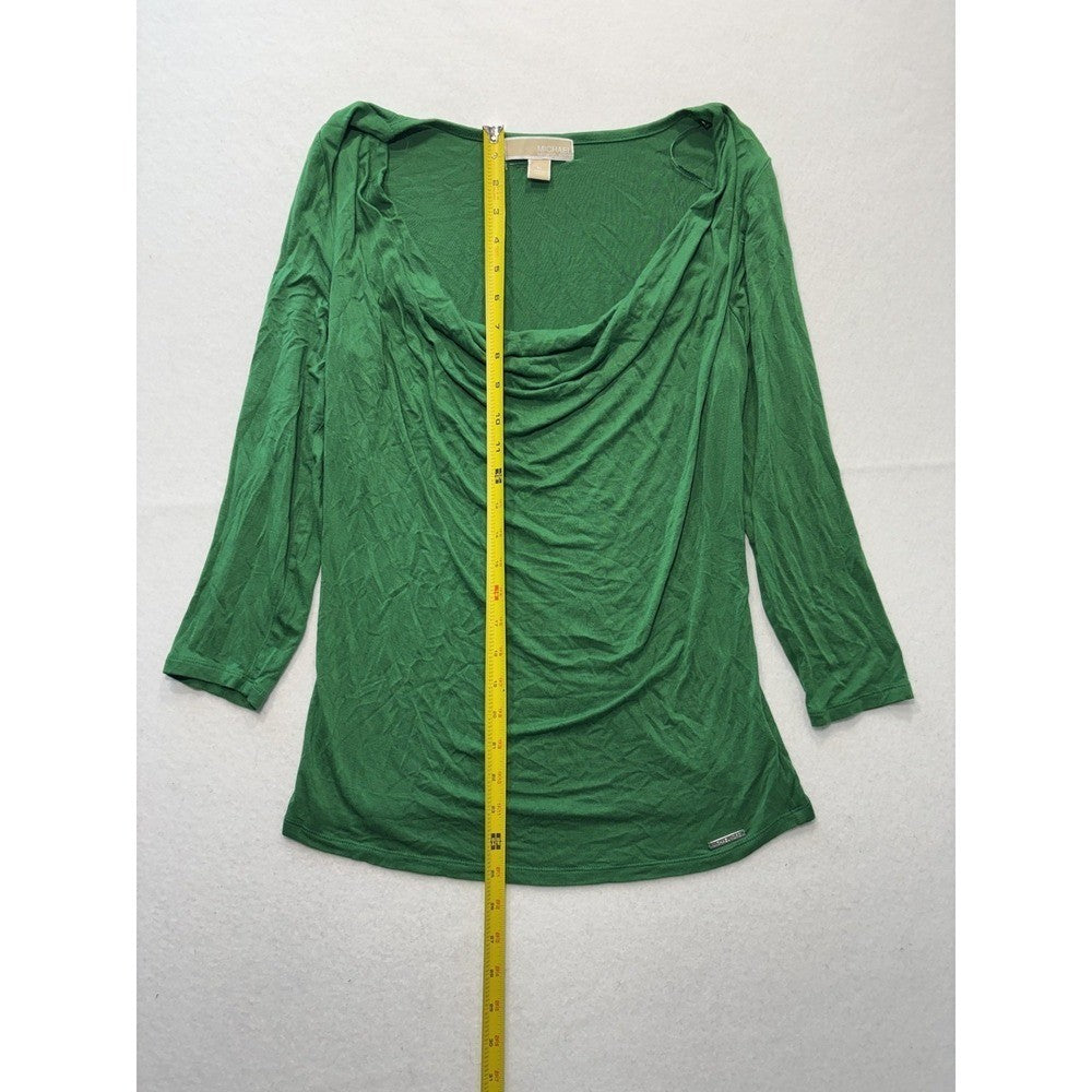Michael Kors Top Womens Medium Green Cowl Neck 3/4 Sleeve Stretch Tunic Blouse