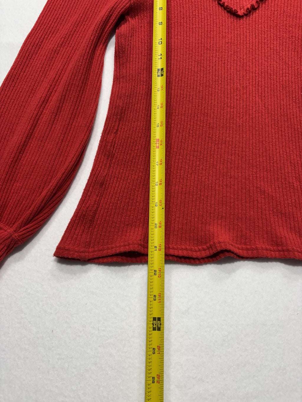 Free People Sweater Womens SP Red Mock Neck Balloon Sleeve Ruffle Knit Slim