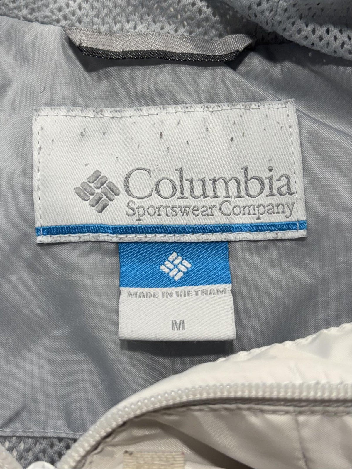 Columbia Jacket Womens M White Gray Hooded Full Zip Lightweight Windbreaker