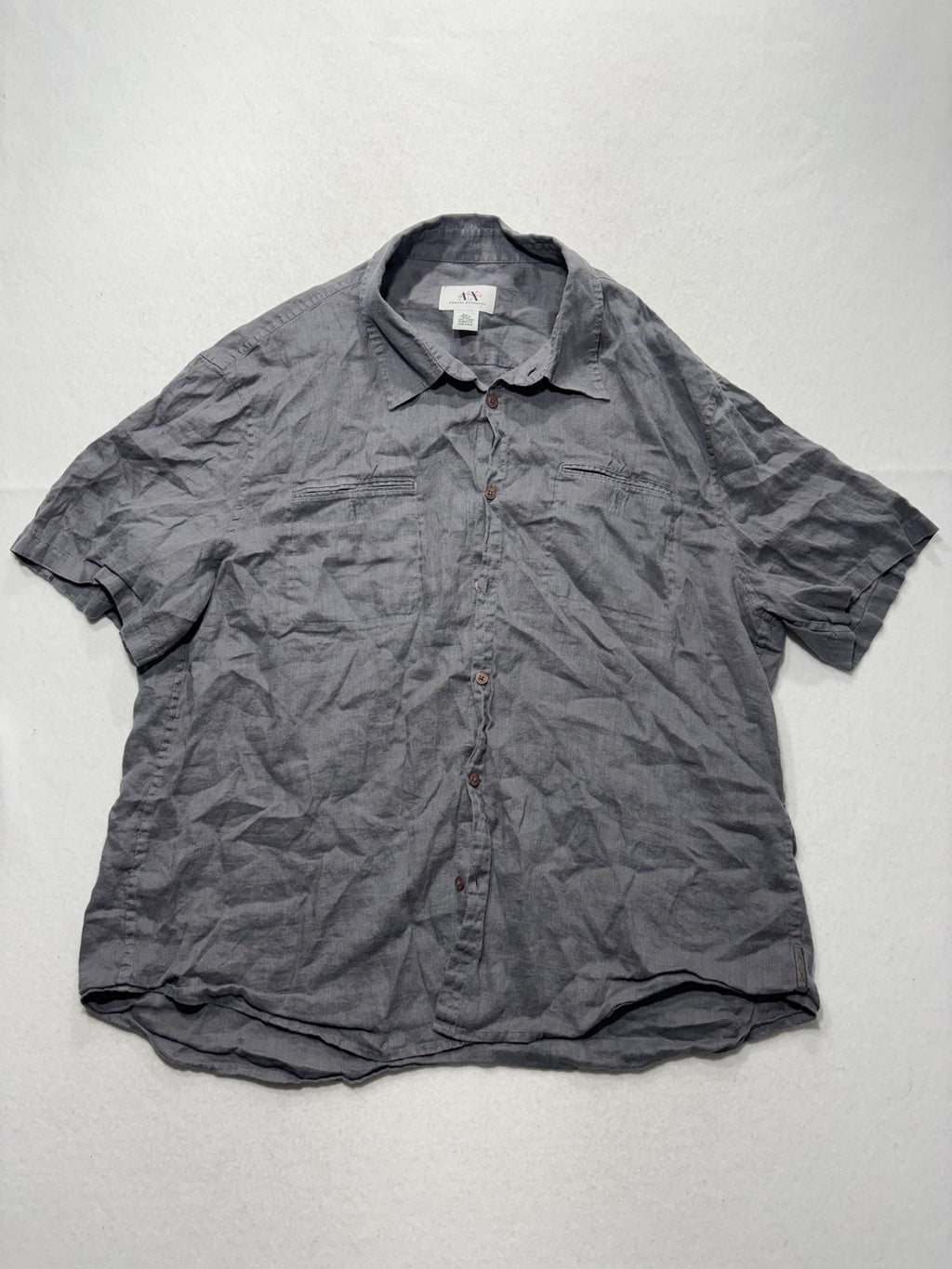 Armani Exchange Shirt Mens 2XL Gray Linen Short Sleeve Button Up Casual