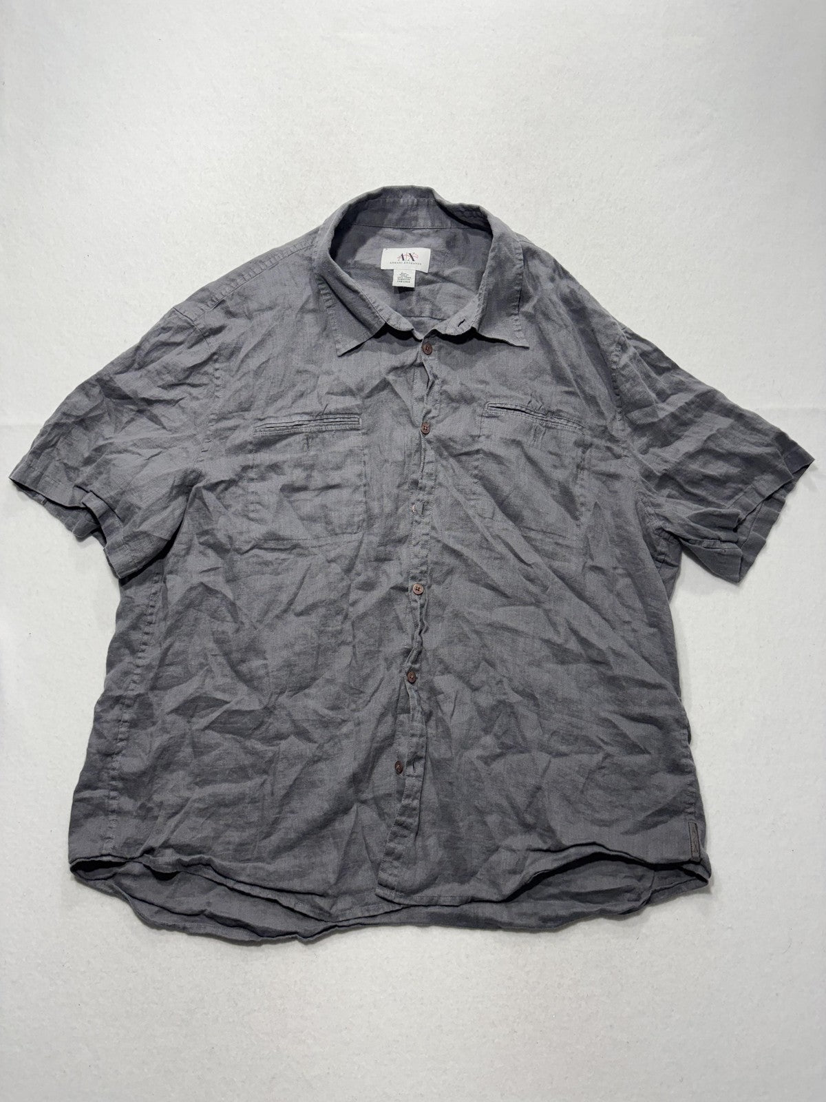 Armani Exchange Shirt Mens 2XL Gray Linen Short Sleeve Button Up Casual