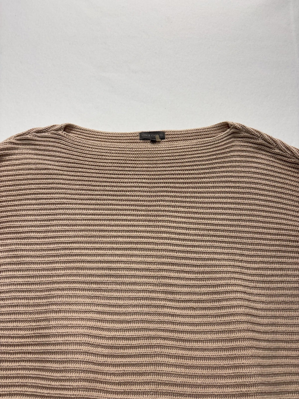 Vince Camuto Sweater Womens Medium Beige Textured Knit Boat Neck Pocket Pullover