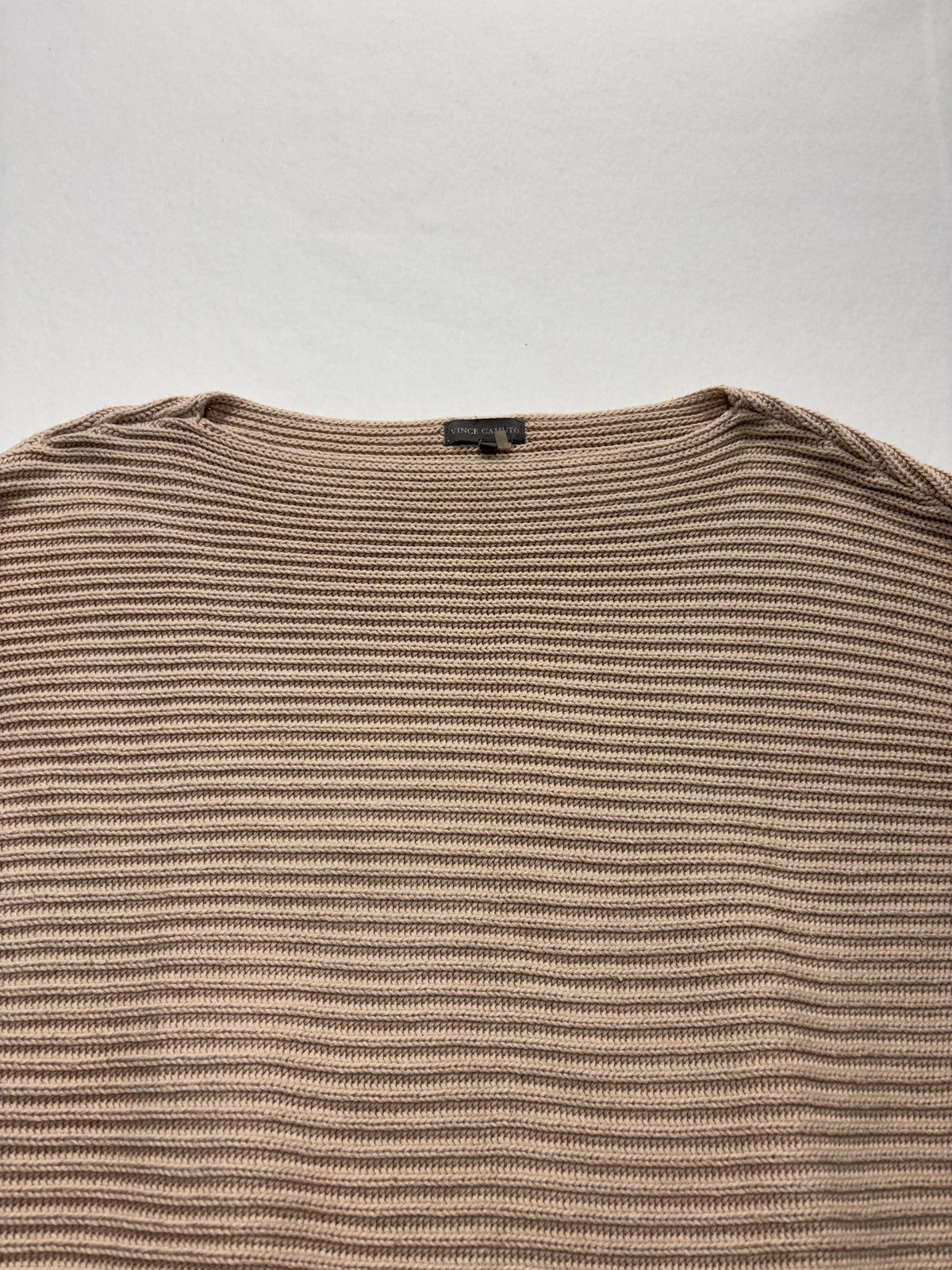 Vince Camuto Sweater Womens Medium Beige Textured Knit Boat Neck Pocket Pullover