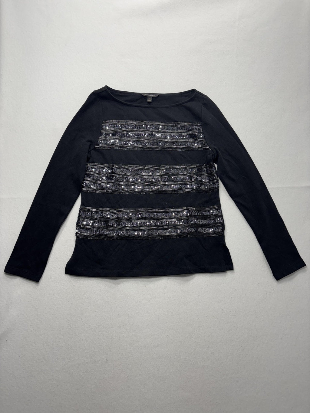 Banana Republic Top Womens XS Black Sequin Stripe Boat Neck Long Sleeve Party