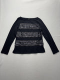 Banana Republic Top Womens XS Black Sequin Stripe Boat Neck Long Sleeve Party