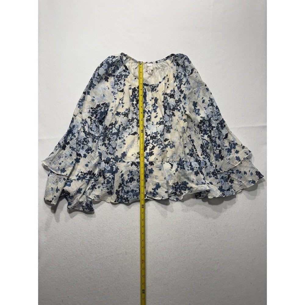 Maeve Blouse Womens XS Blue Floral Ruffle Bell Sleeve Peasant Boho Top
