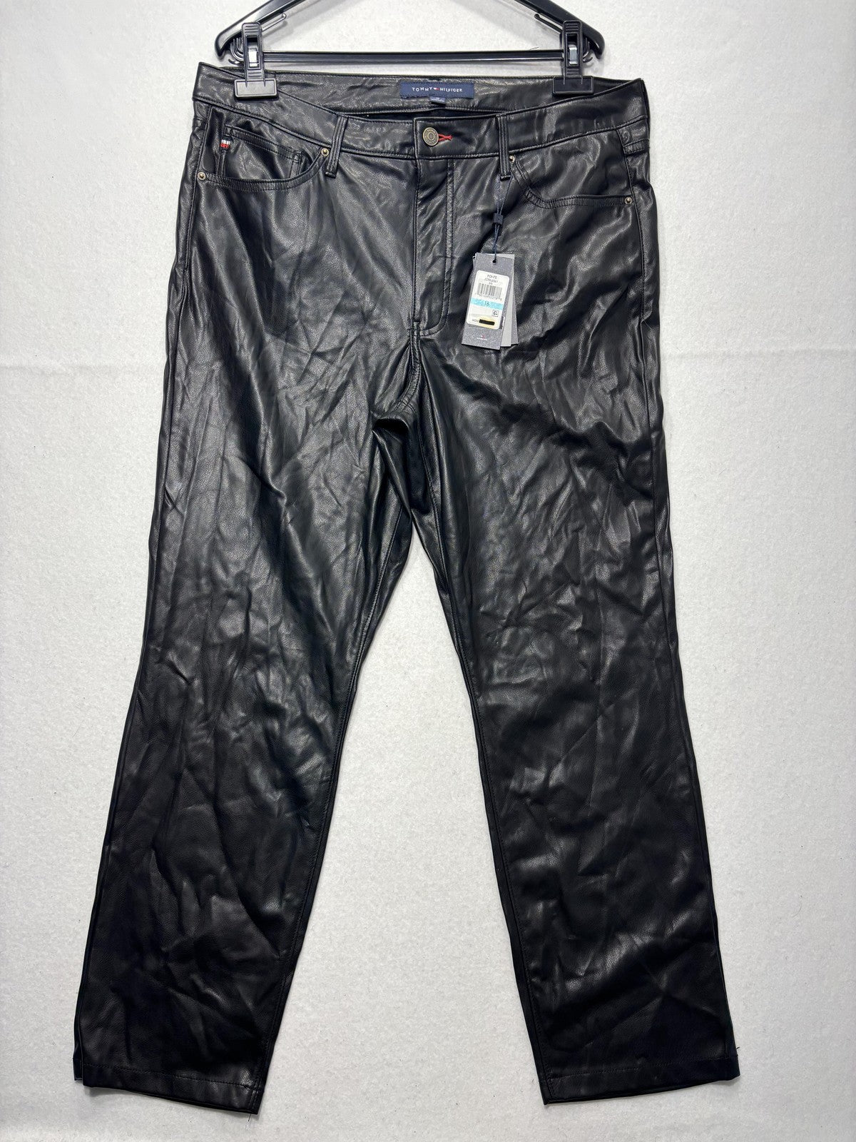 Tommy Hilfiger Dress Pants Womens 16 Black Faux Leather Straight Ponte Stretch