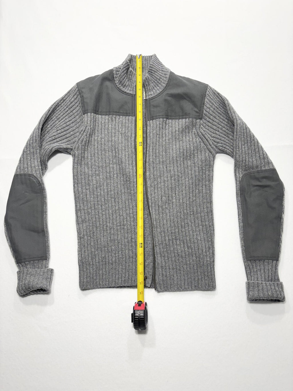 L.L. Bean Sweater Mens Small Gray Ribbed Wool Full Zip Commando Mock Neck Knit