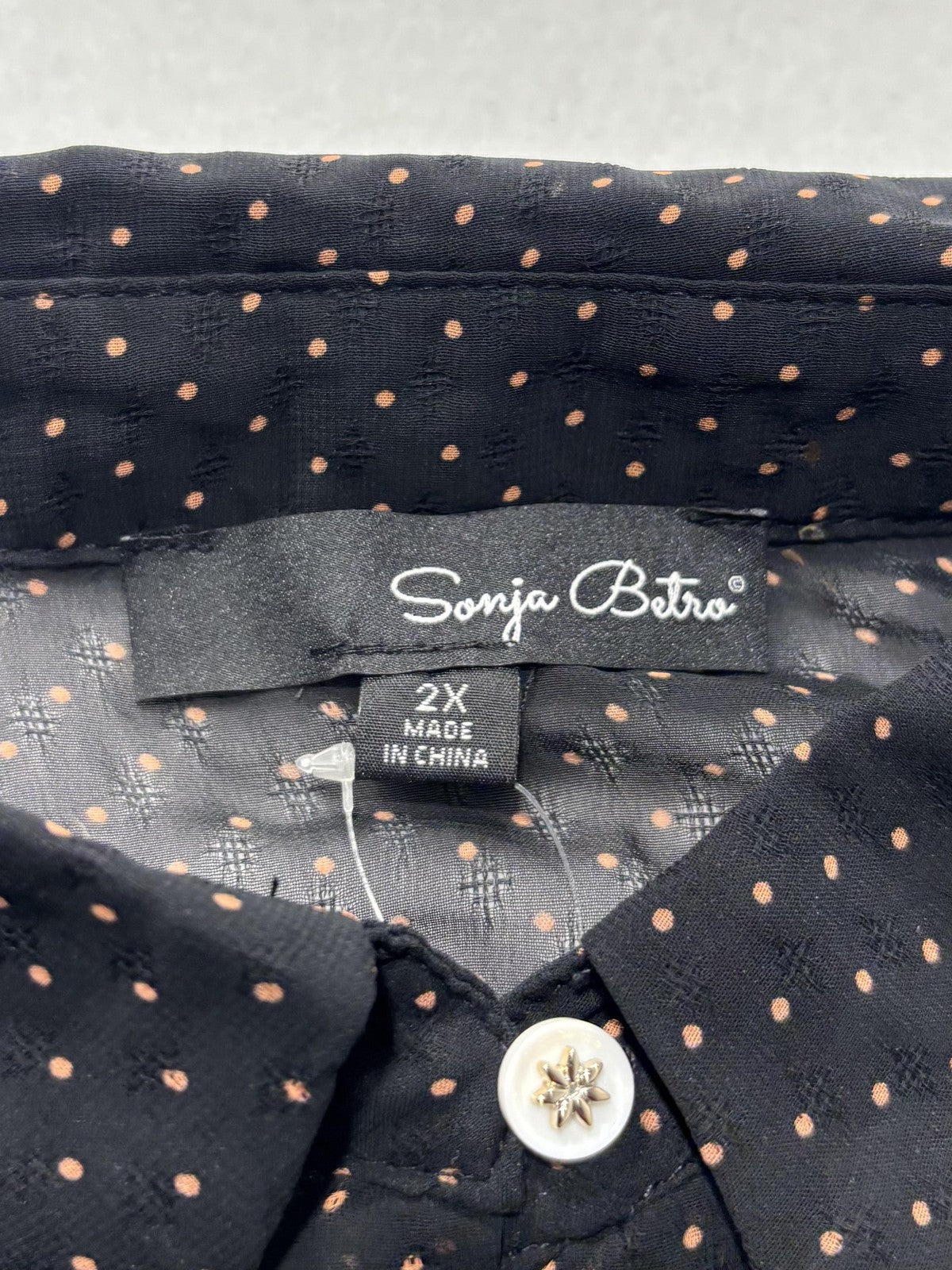 Sonja Betro Blouse Womens 2X Plus Black Polka Dot Ruffle Sleeve Sheer Chiffon