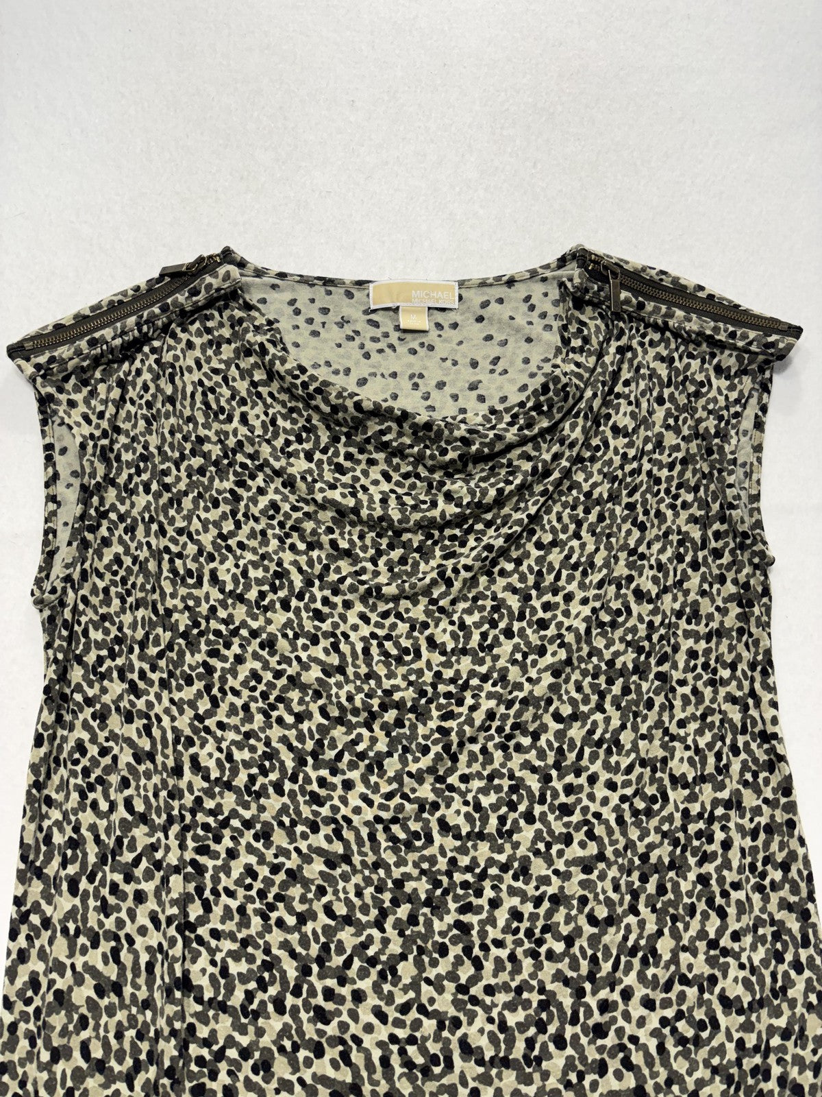 MICHAEL Michael Kors Tank Womens Medium Beige Cowl Neck Animal Print Jersey Top