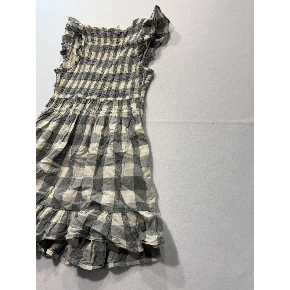 Anthropologie Dress Womens Small Gray Check V Neck Smocked Ruffle Sundress Boho