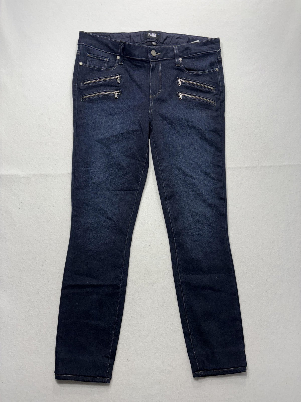 Paige Edgemont Jeans Womens 31 Blue Dark Wash Mid Rise Ultra Skinny 31x29.5 Zips