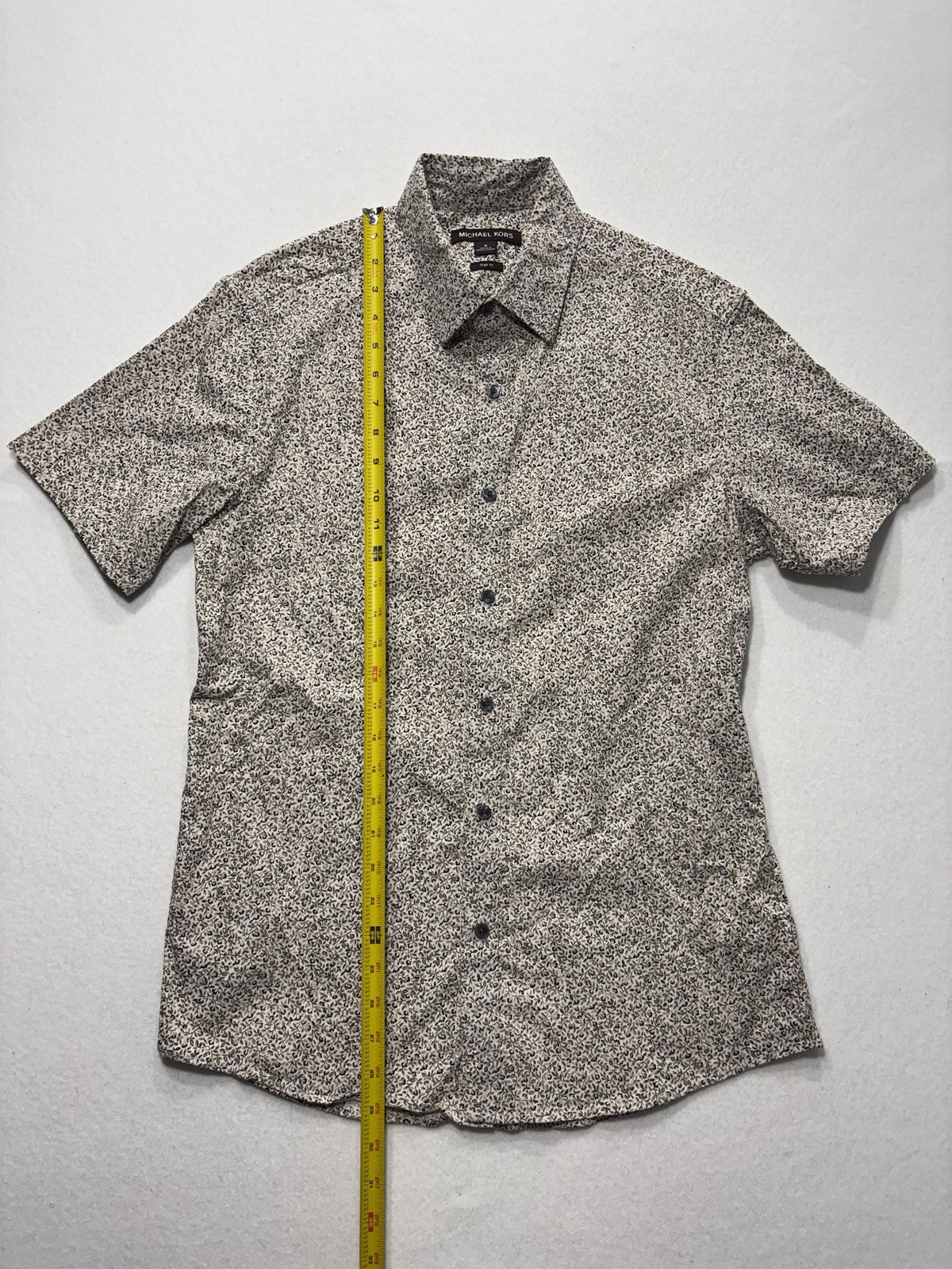 Michael Kors Shirt Mens Medium Beige Floral Short Sleeve Button Up Slim Fit