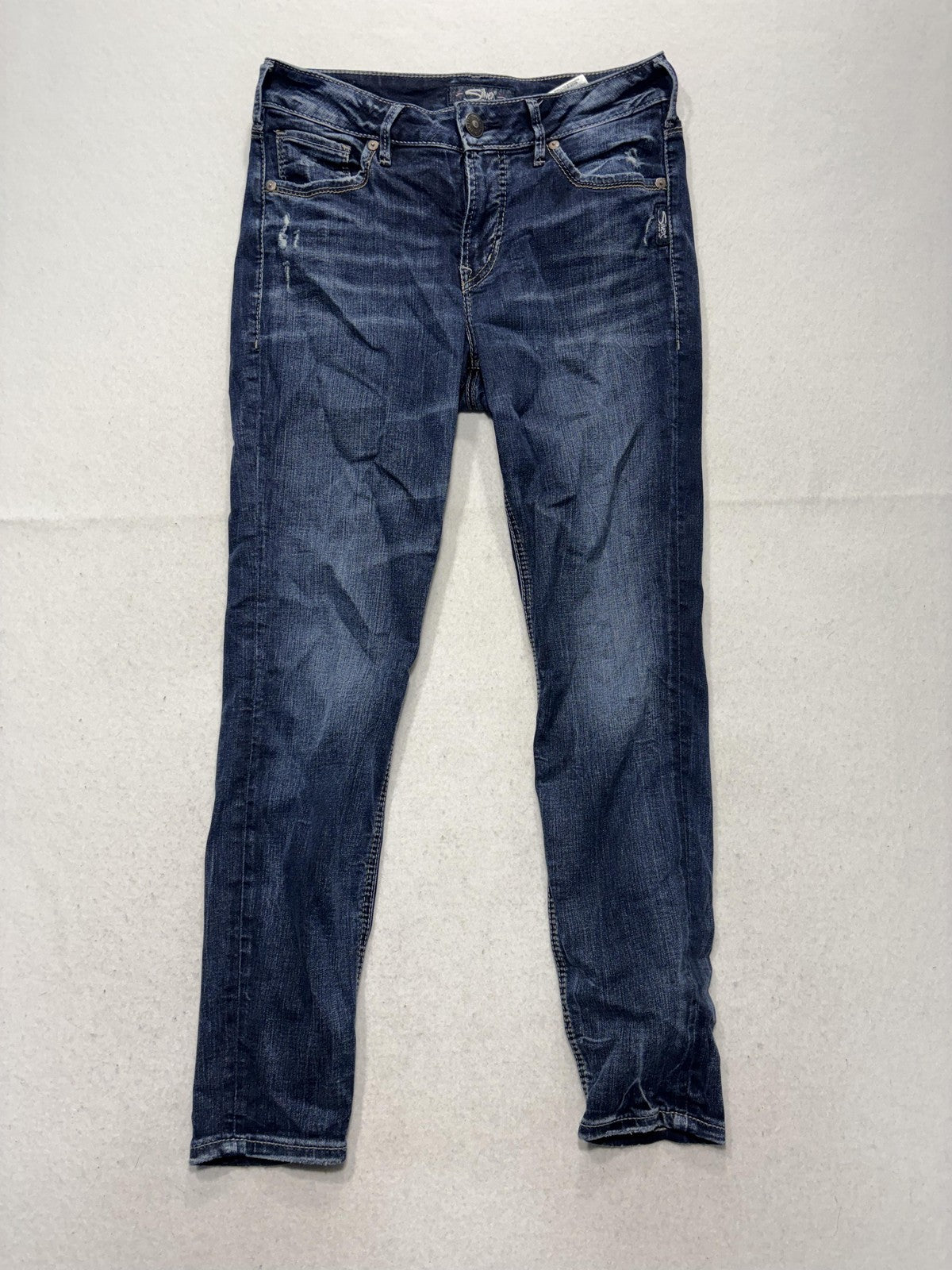 Silver Jeans Co Avery Ankle Skinny Jeans Womens 28 Blue Distressed 29x27