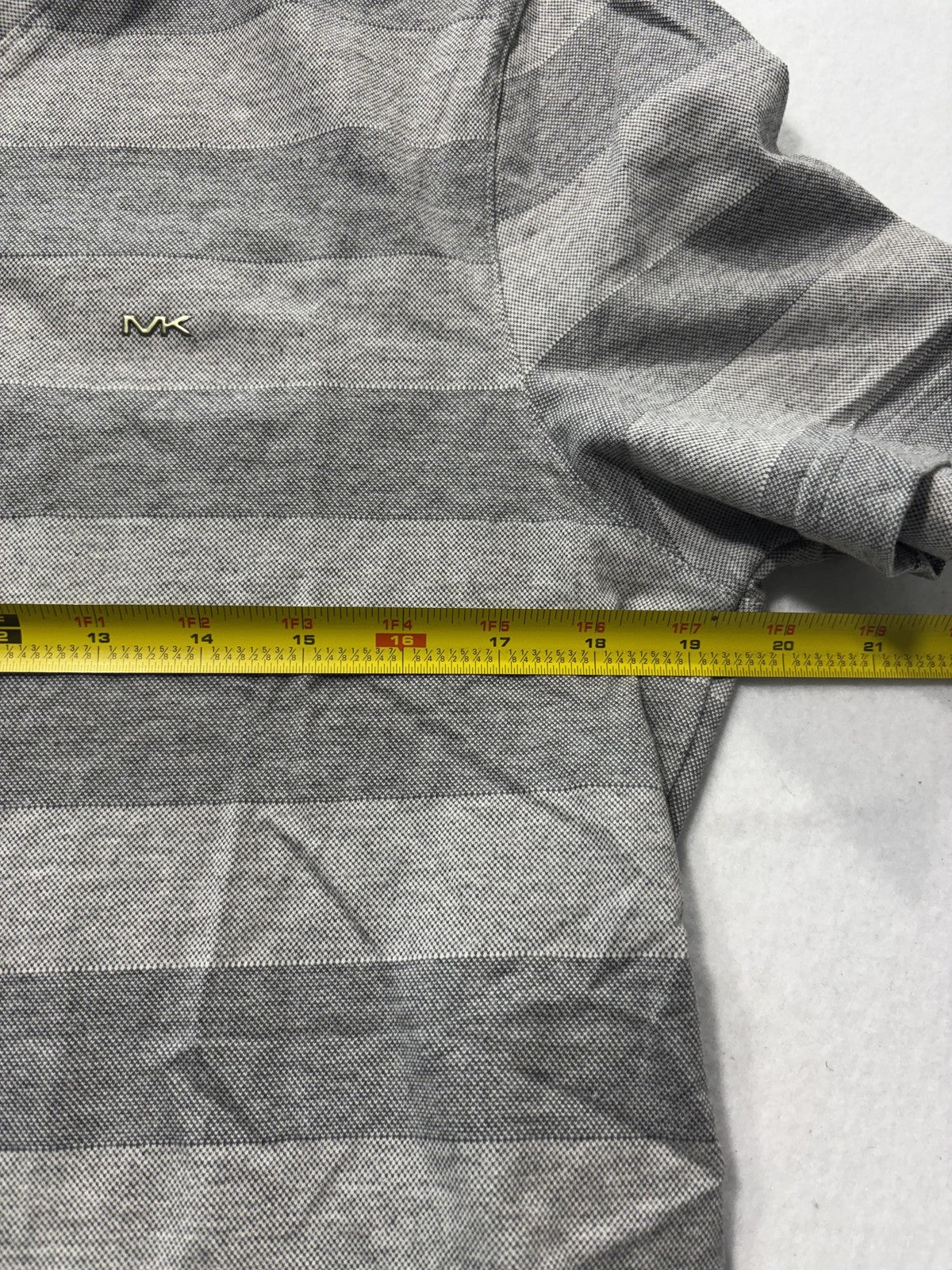 Michael Kors Shirt Mens Medium Gray Striped V Neck Cotton Short Sleeve Logo Tee