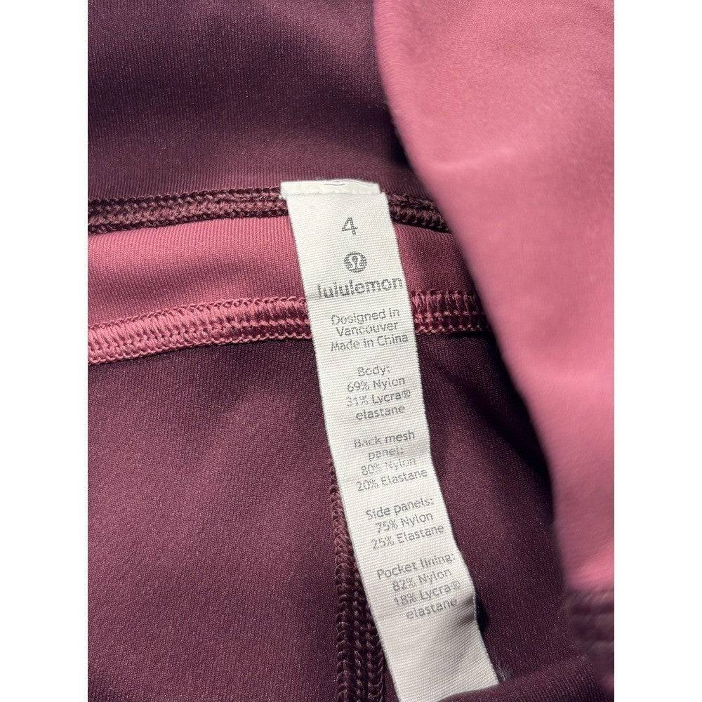 Lululemon Leggings Womens 4 Red Colorblock High Rise Crop 23.5 Inseam Pocket