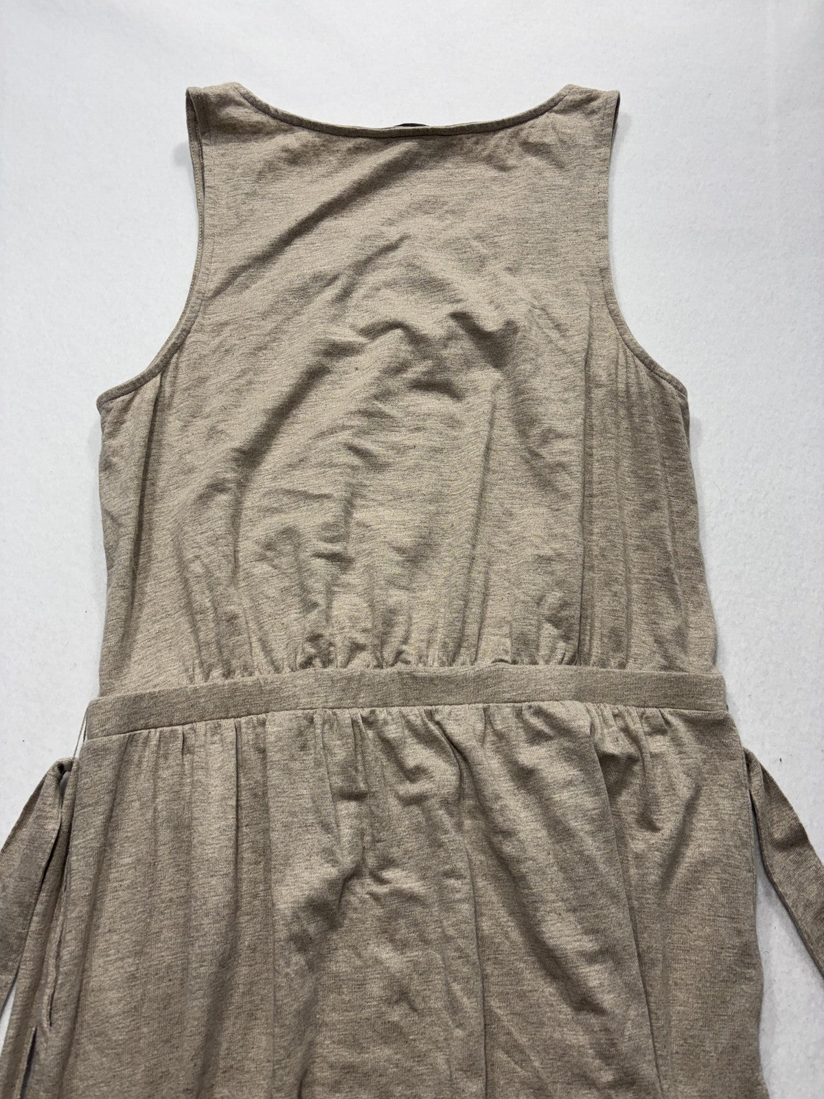 Tommy Bahama Dress Womens Medium Beige Beaded Scoop Neck Belted Hi Low Sundress