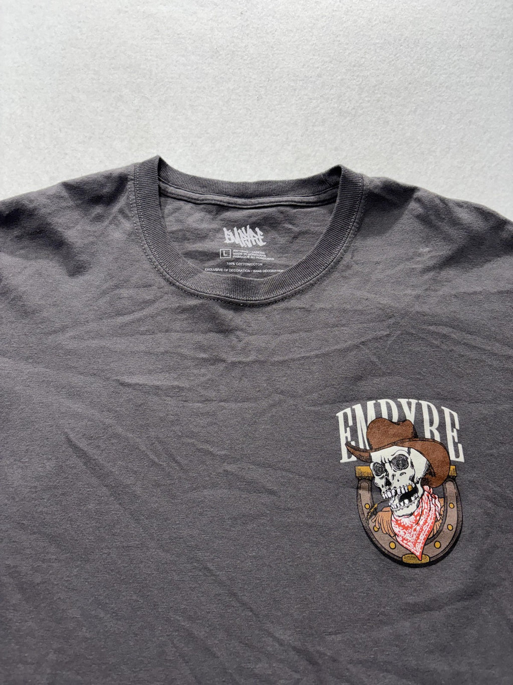 Empyre Shirt Mens Large Gray Cowboy Skeleton Skull Graphic Tee Western Halloween