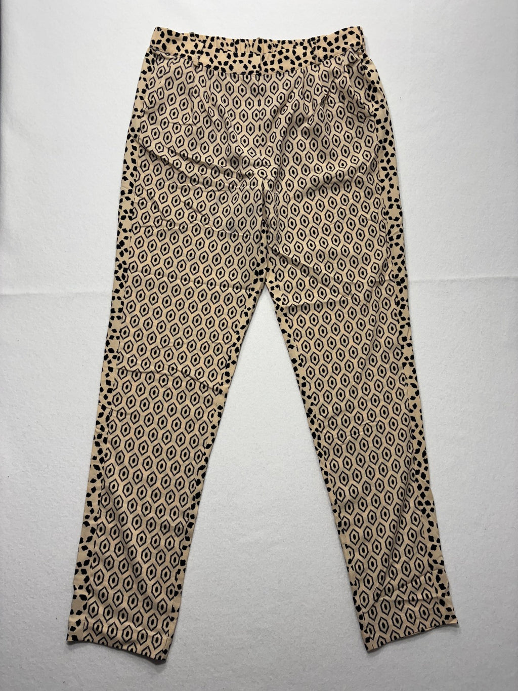 ESSENTIEL Antwerp Dress Pants Womens 40 Beige Geo Dot Print Elastic Waist Slim