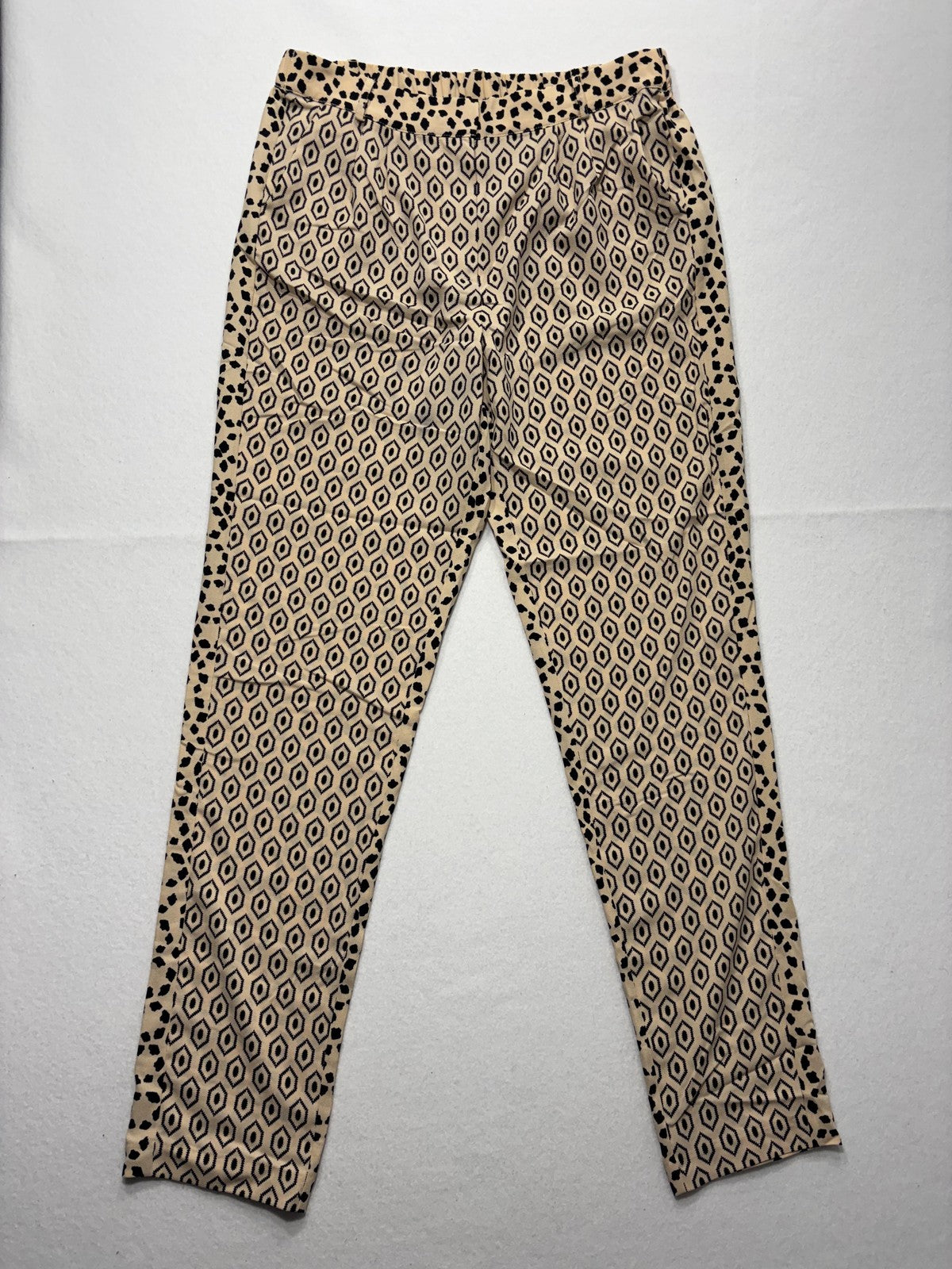 ESSENTIEL Antwerp Dress Pants Womens 40 Beige Geo Dot Print Elastic Waist Slim