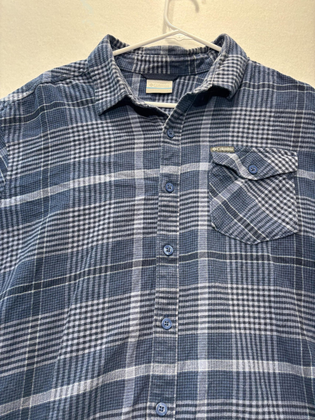 Columbia Shirt Mens Large Blue Plaid Flannel Long Sleeve Button Up Casual