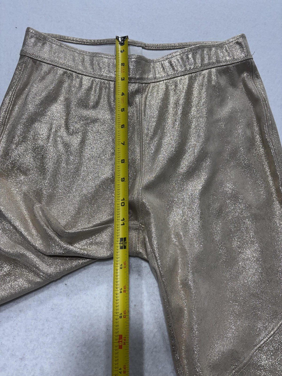 Free People Leggings Womens 27 Gold Mid Rise 31.5" Inseam Ankle Metallic Stretch