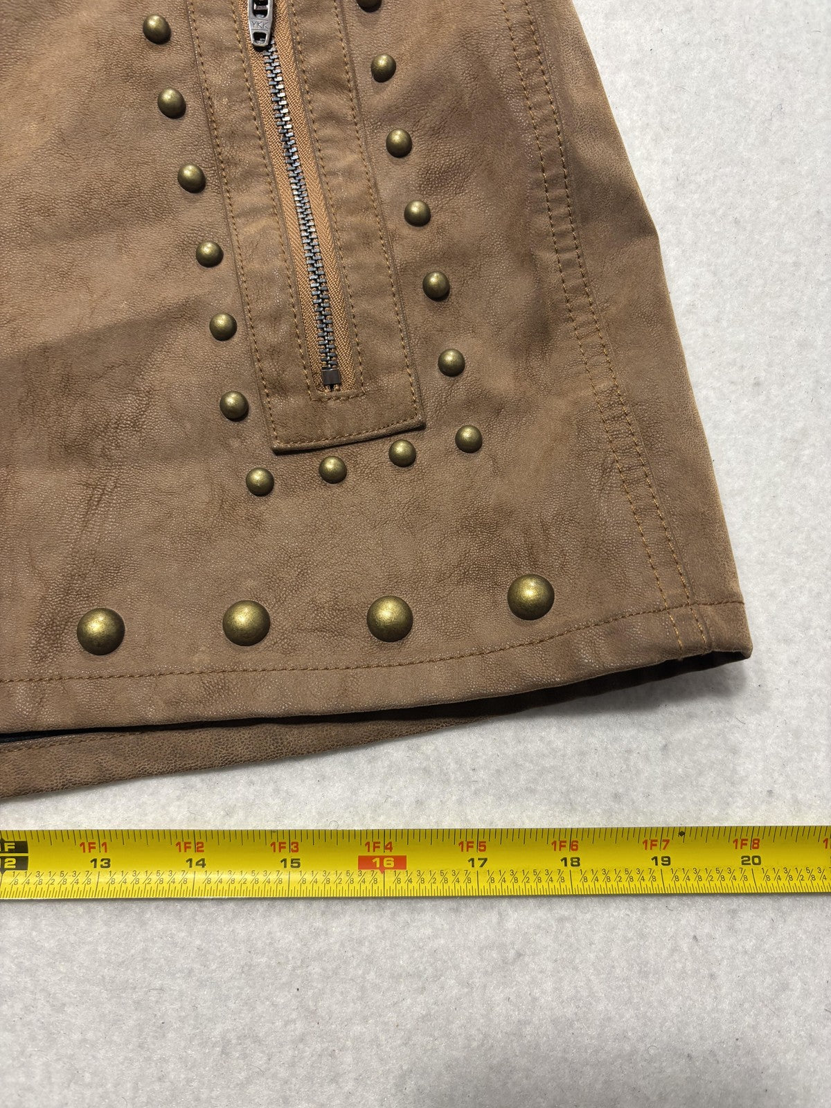 We The Free Skirt Womens 4 Brown Faux Leather Studded Mini Zip Pockets Biker