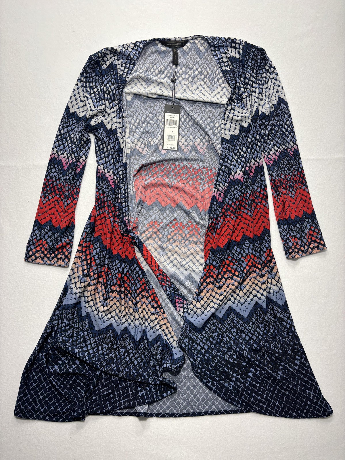 BCBGMAXAZRIA Cardigan Womens Medium Blue Open Front Long Sleeve Duster Adele