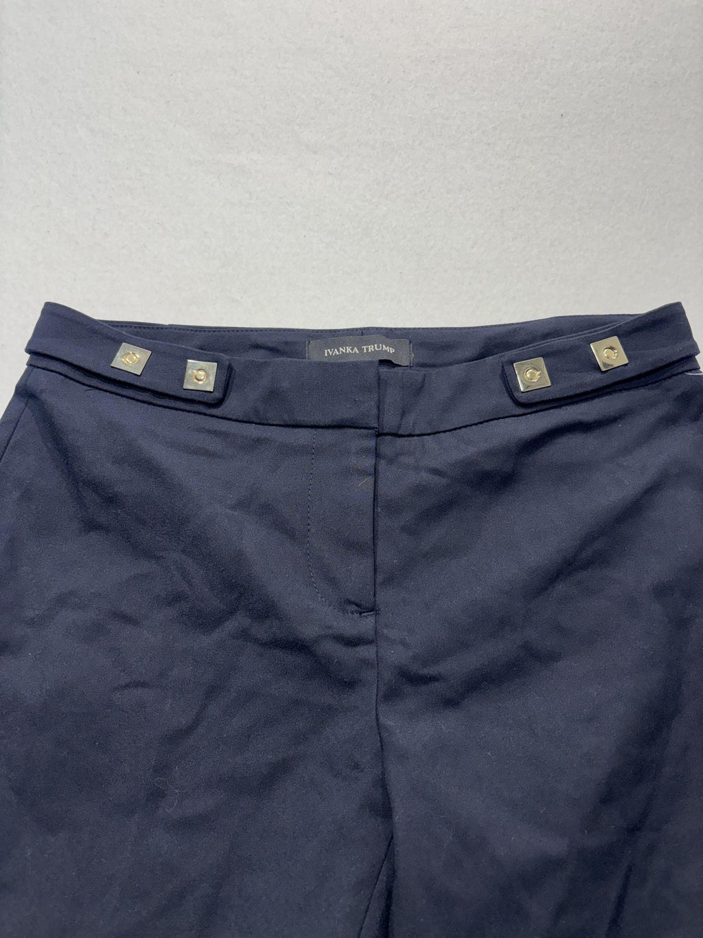 Ivanka Trump Dress Pants Womens 2 Blue Twill Slim Ankle Zip Gold Zip Career Work