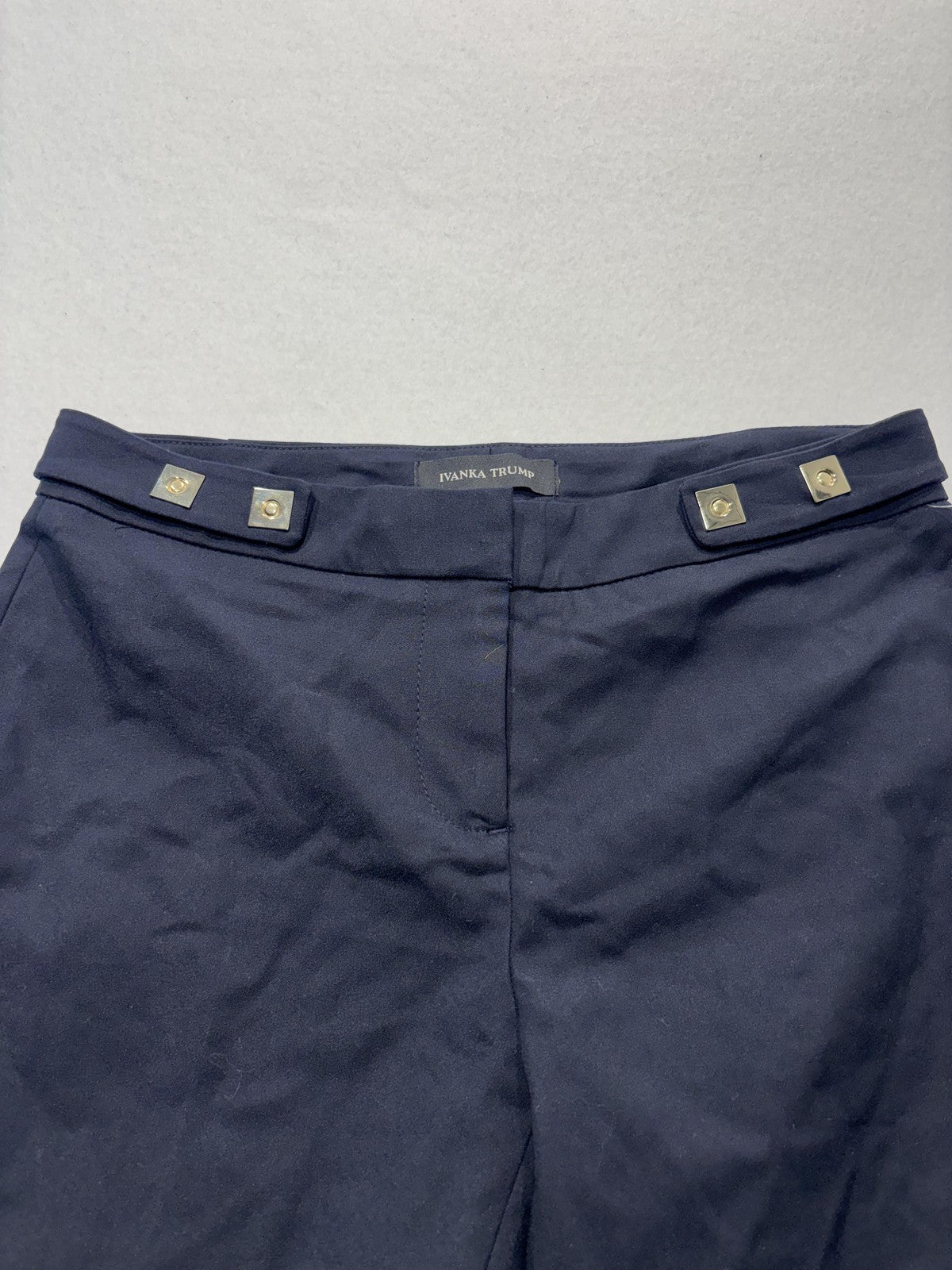 Ivanka Trump Dress Pants Womens 2 Blue Twill Slim Ankle Zip Gold Zip Career Work