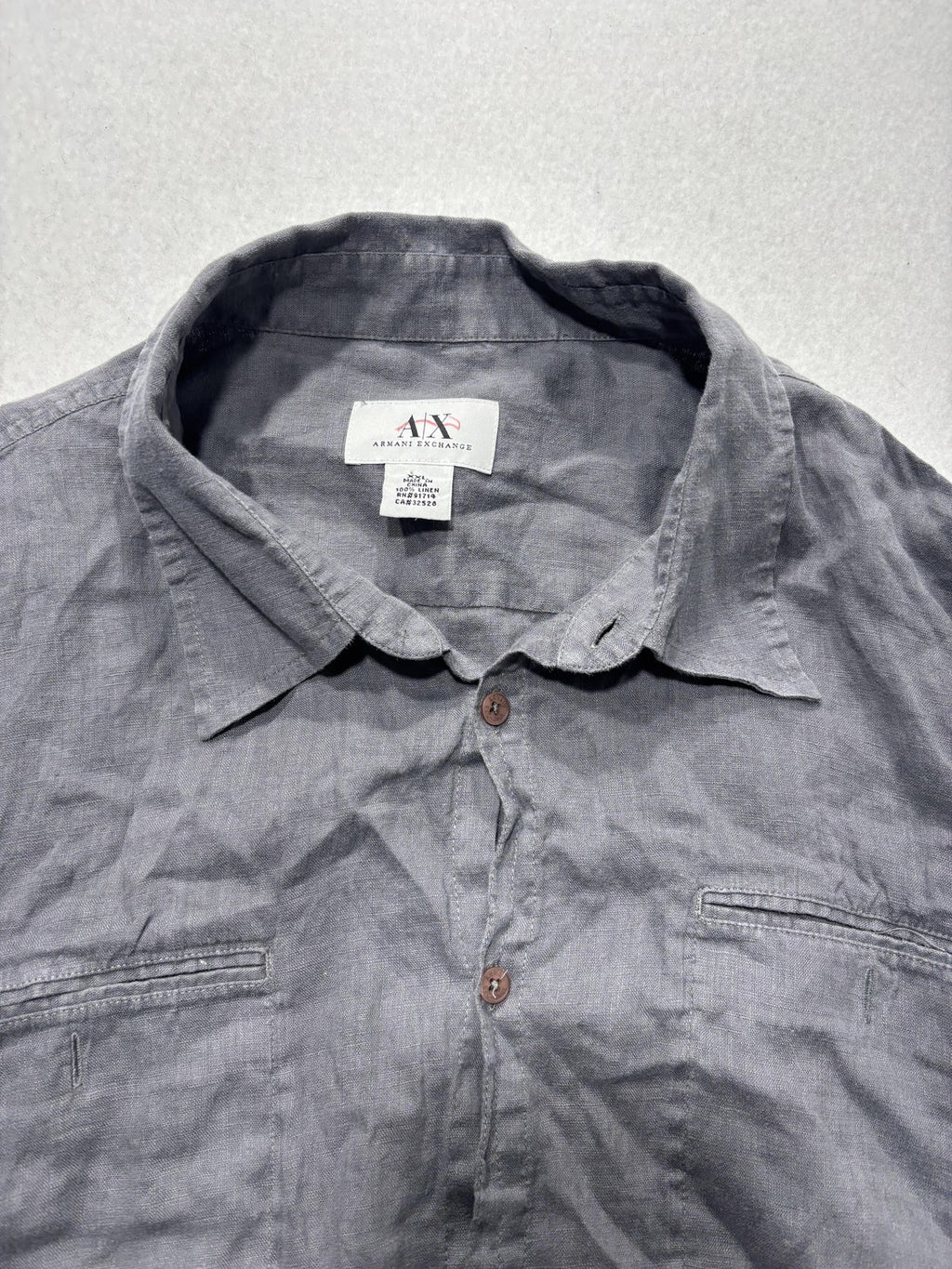 Armani Exchange Shirt Mens 2XL Gray Linen Short Sleeve Button Up Casual