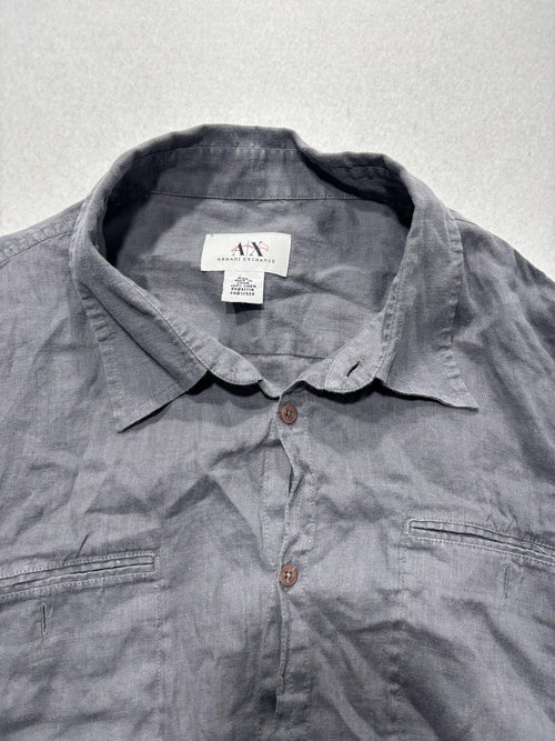 Armani Exchange Shirt Mens 2XL Gray Linen Short Sleeve Button Up Casual