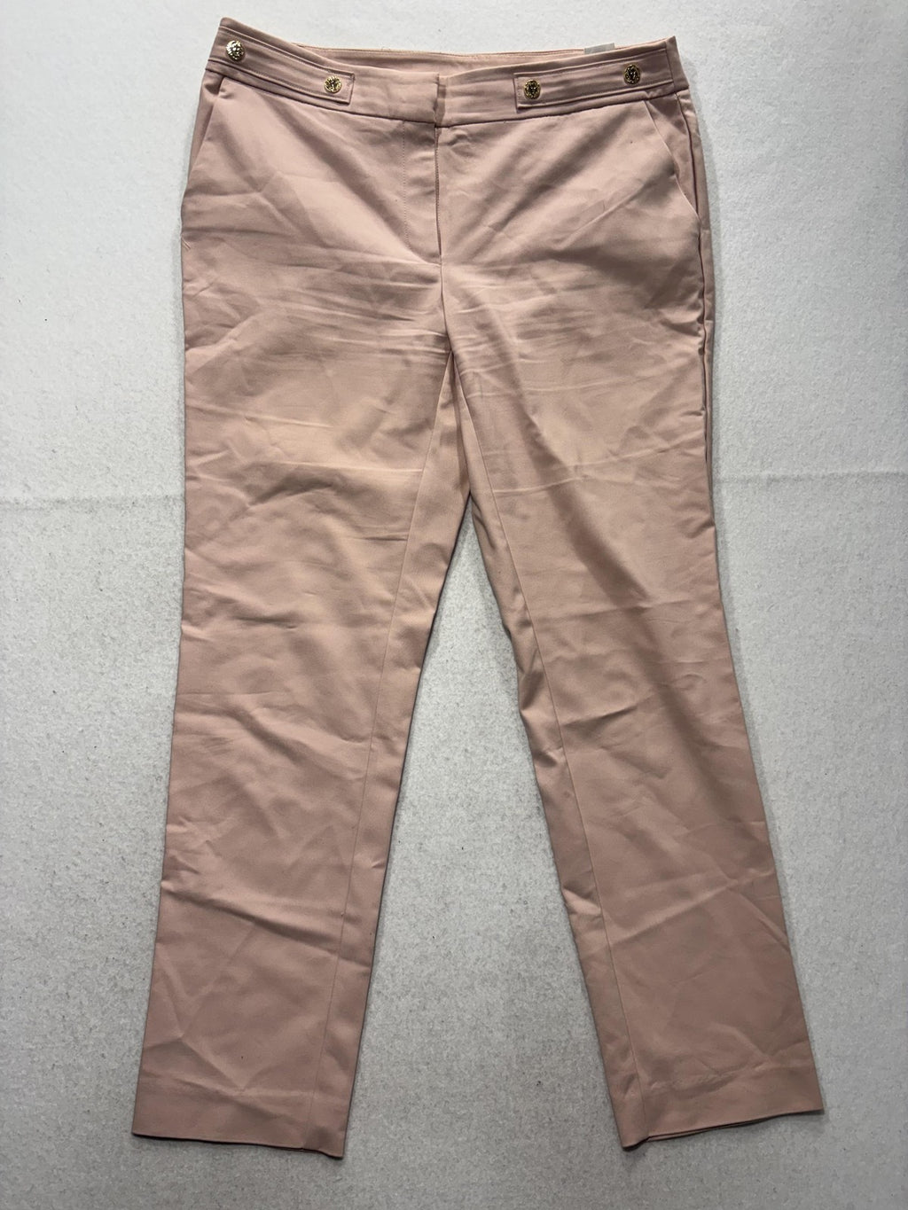 Anne Klein Dress Pants Womens 8 Pink Twill Straight Leg Gold Button Work Career