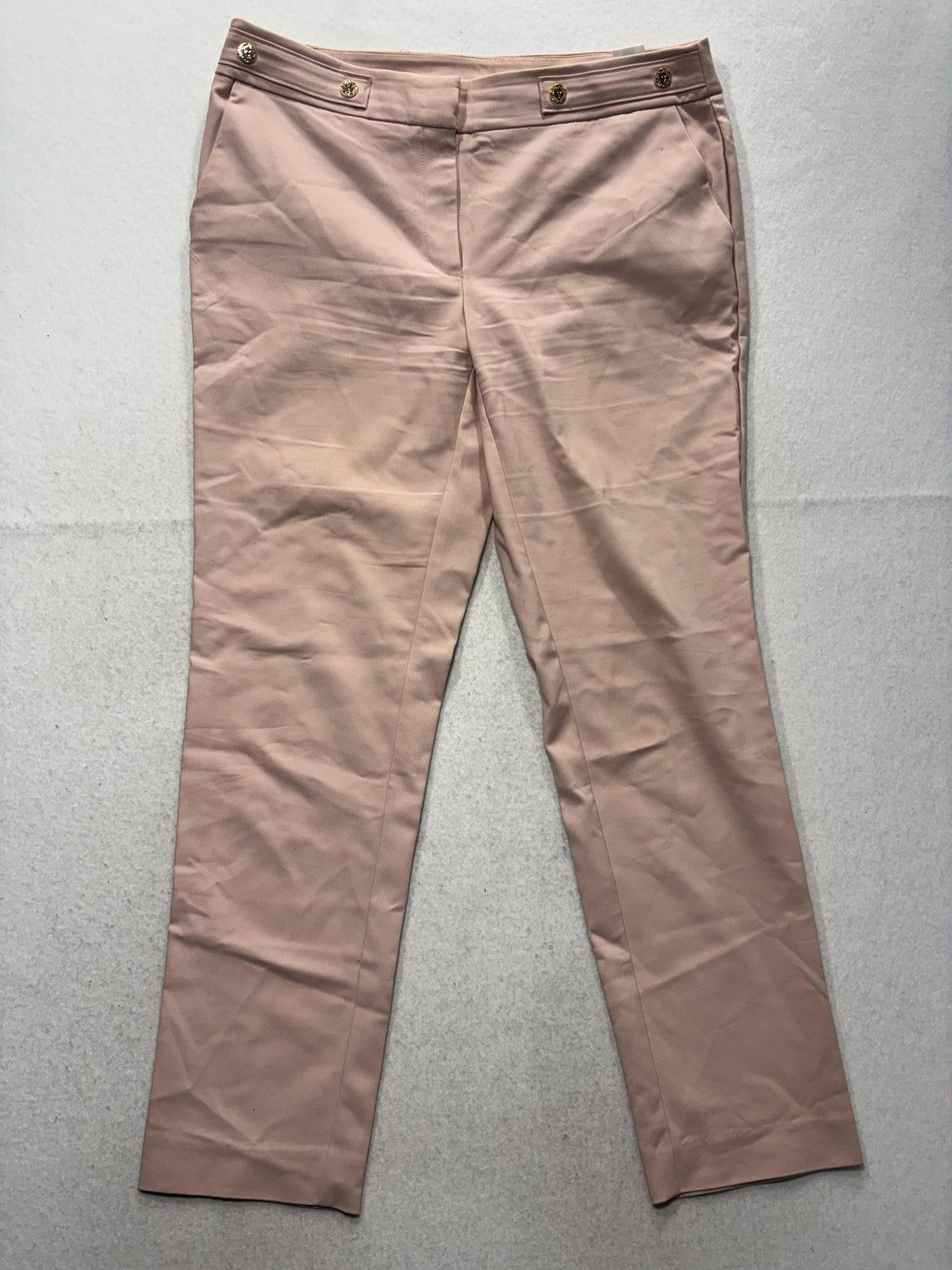 Anne Klein Dress Pants Womens 8 Pink Twill Straight Leg Gold Button Work Career