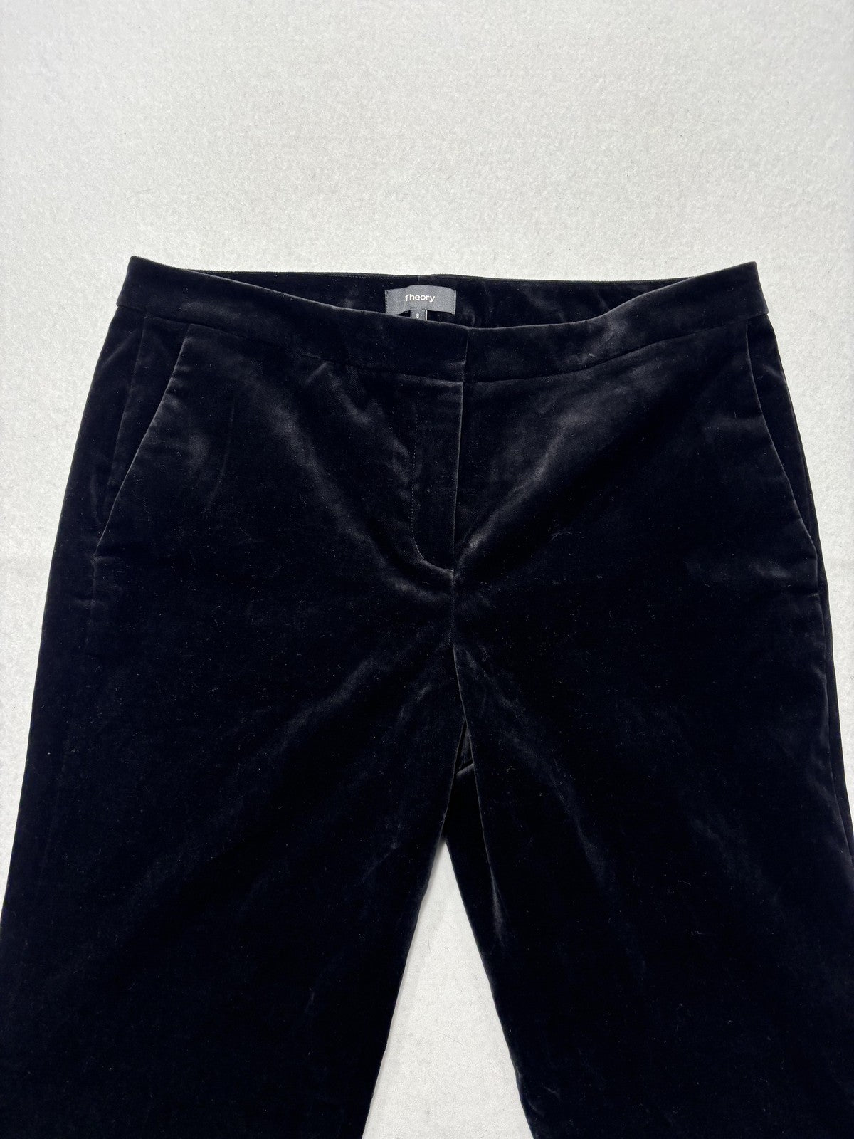 Theory Dress Pants Womens 8 Black Stretch Velvet Caroleena Flare Leg Pockets