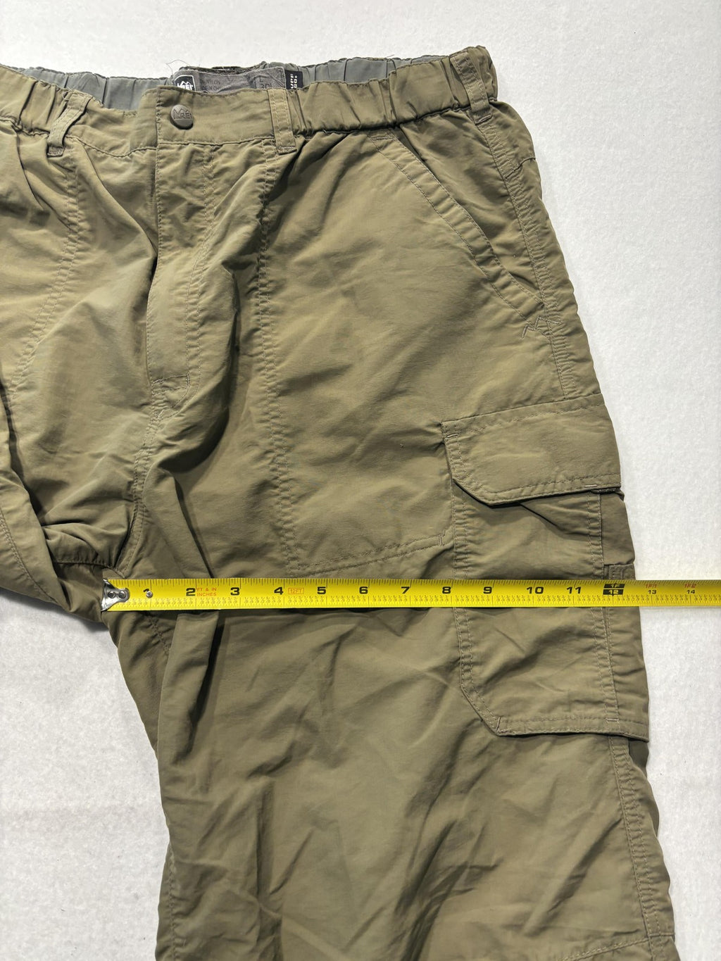 REI Cargo Pants Mens Large Green Nylon Elastic Waist UPF 50 Hiking Outdoor