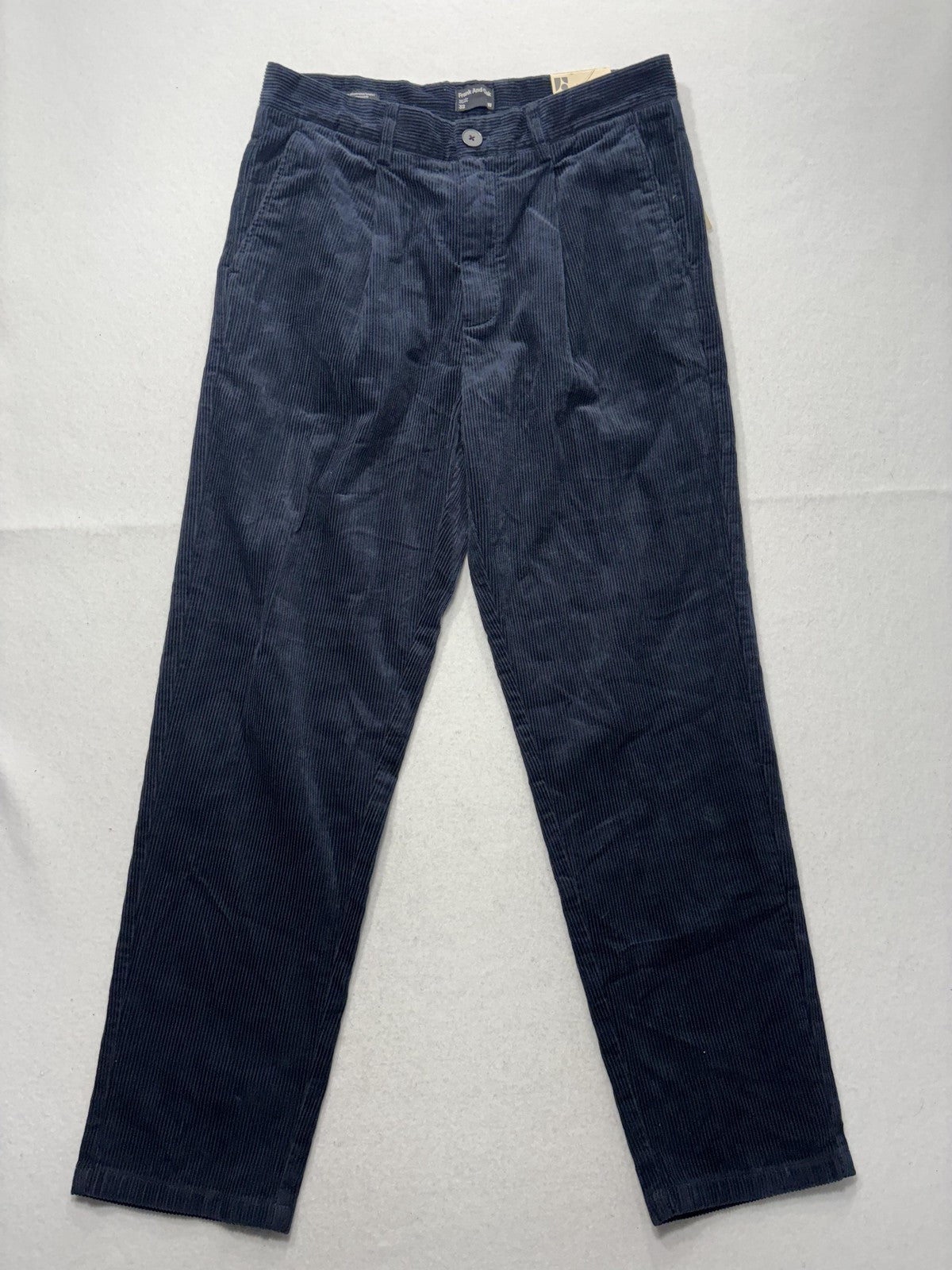 Frank And Oak Corduroy Pants Mens 32x26 Blue Pleated Relaxed Cropped Tapered