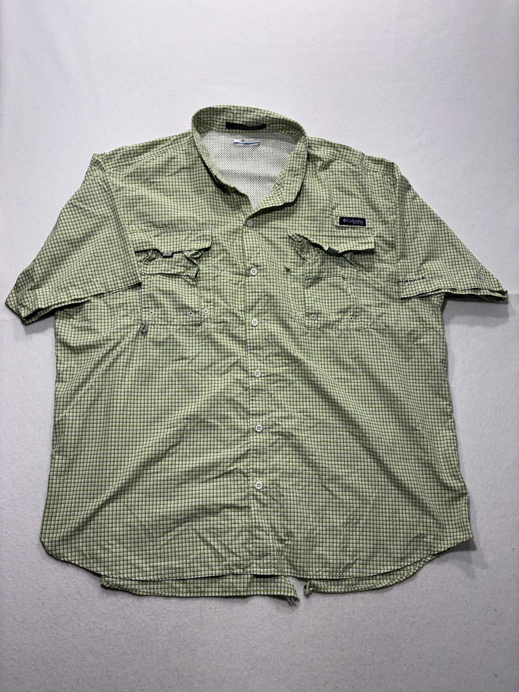 Columbia PFG Super Bahama Shirt Mens 2XL Green Short Sleeve Fishing Button Up