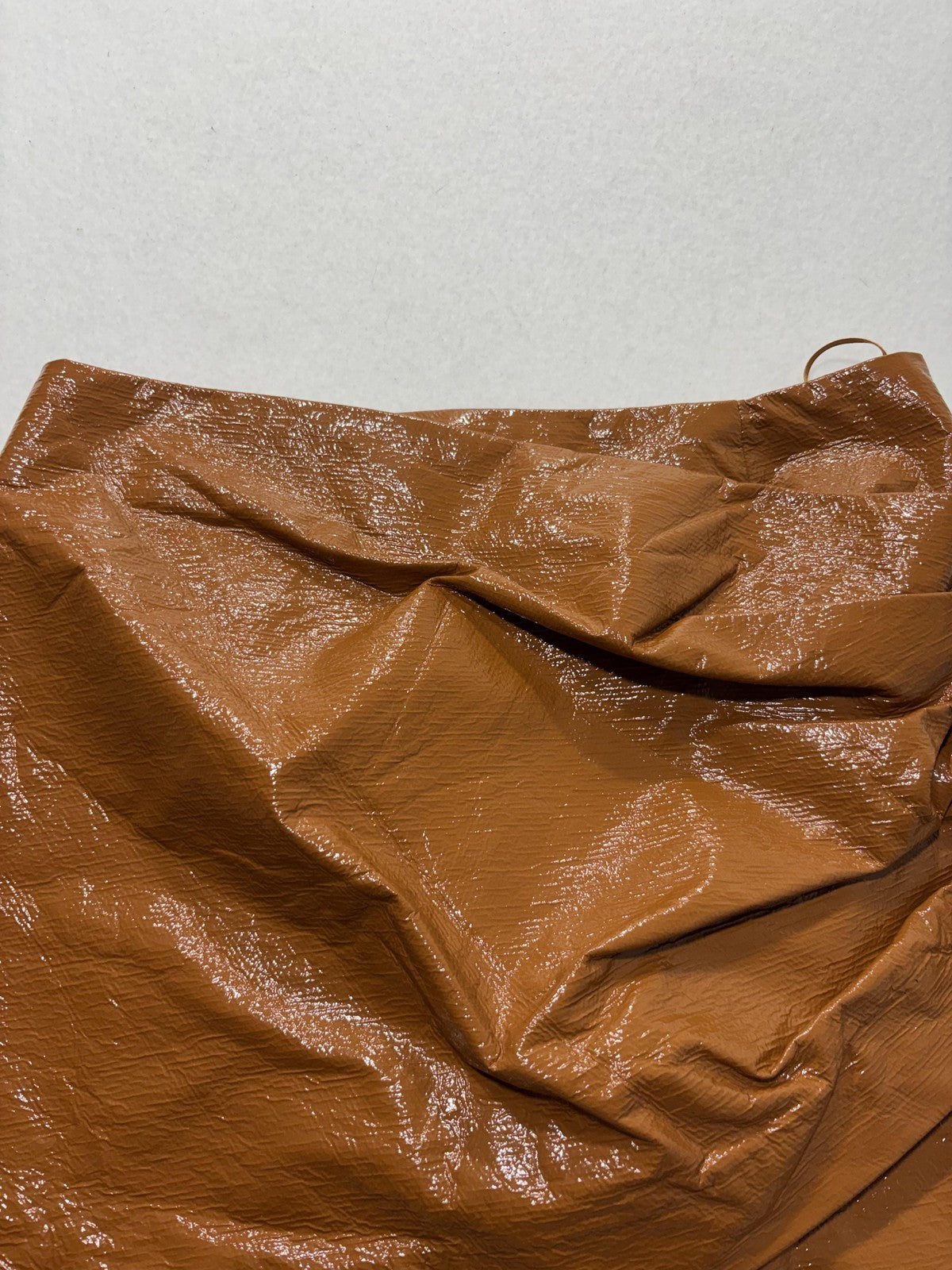 BEC + BRIDGE Skirt Womens 6 Brown Copper Faux Leather Asymmetric Drape Mini Zip