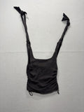 Free People Tank Top Womens XS Gray Ruched Tie Strap Cropped Knit Summer Casual