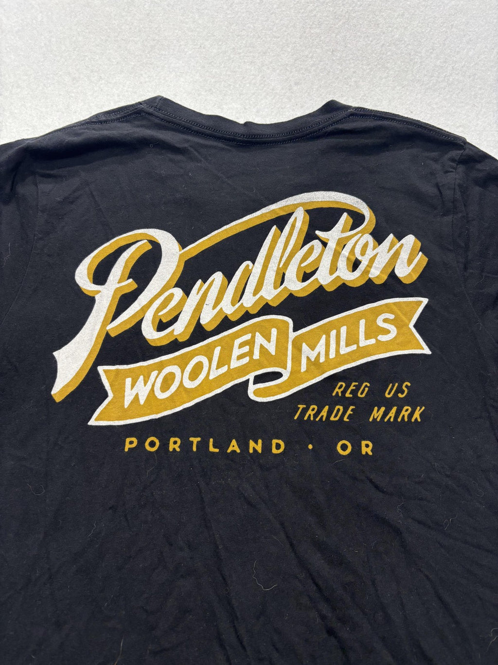 Pendleton Shirt Mens Medium Black Woolen Mills Logo Graphic Tee Portland OR