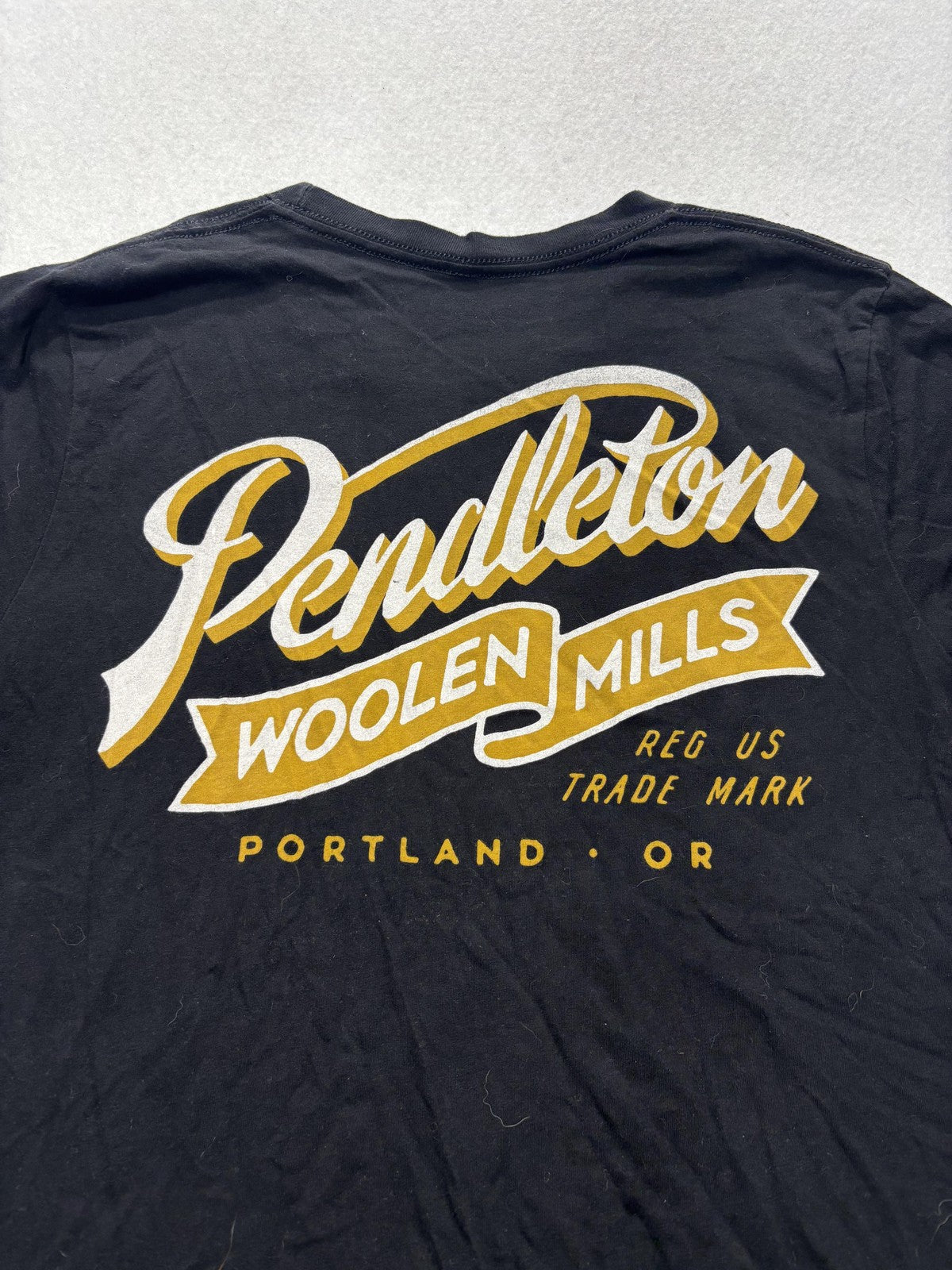 Pendleton Shirt Mens Medium Black Woolen Mills Logo Graphic Tee Portland OR