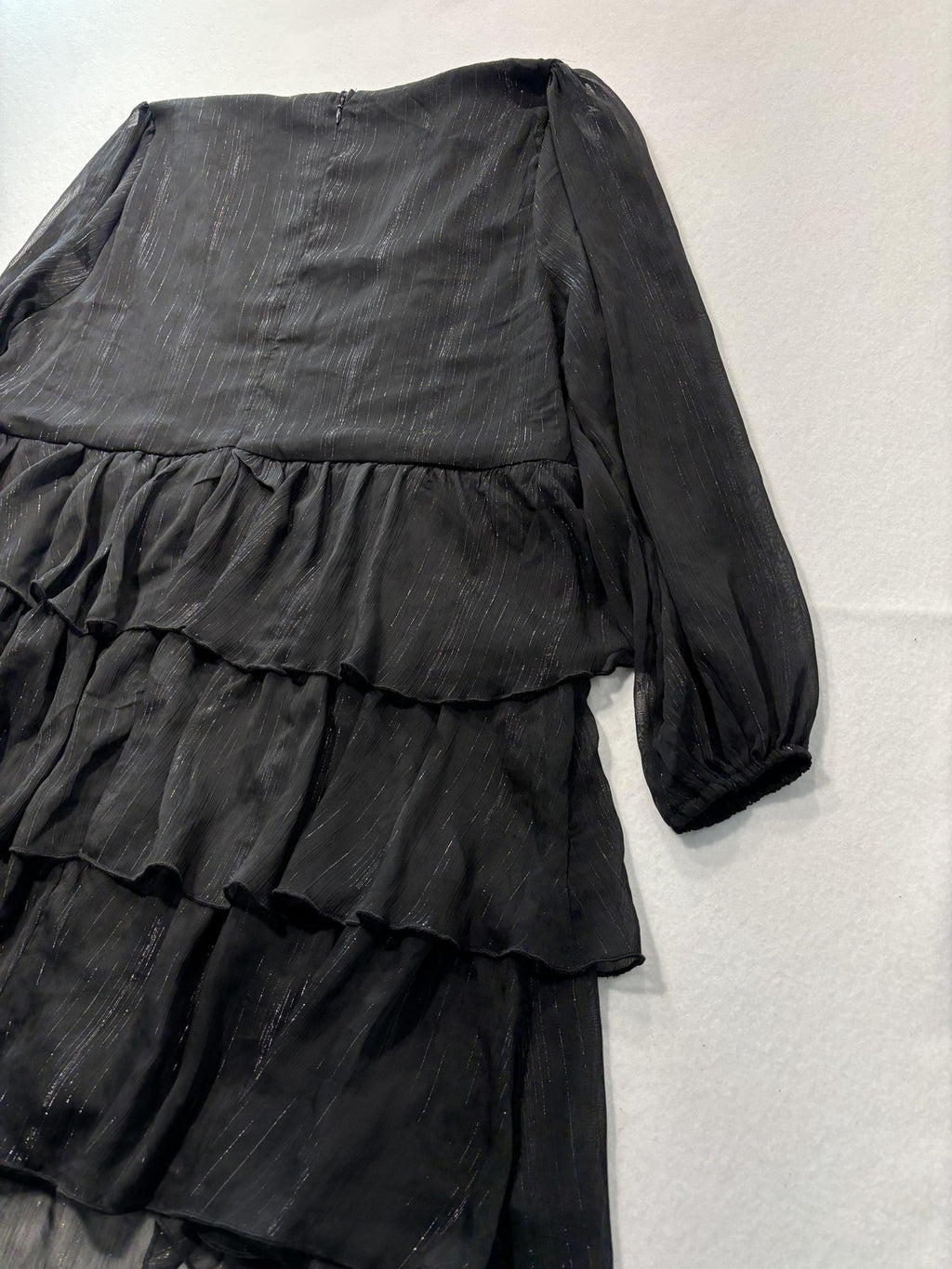 Arula Dress Womens Large Plus Black Striped V Neck Tiered Ruffle Long Sleeve