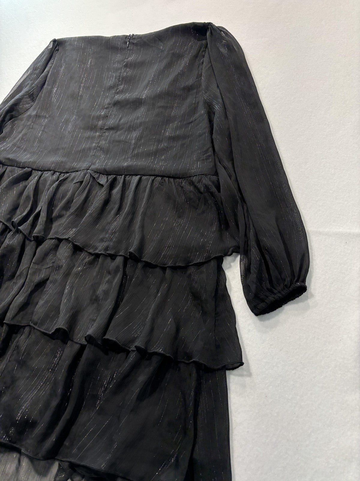 Arula Dress Womens Large Plus Black Striped V Neck Tiered Ruffle Long Sleeve