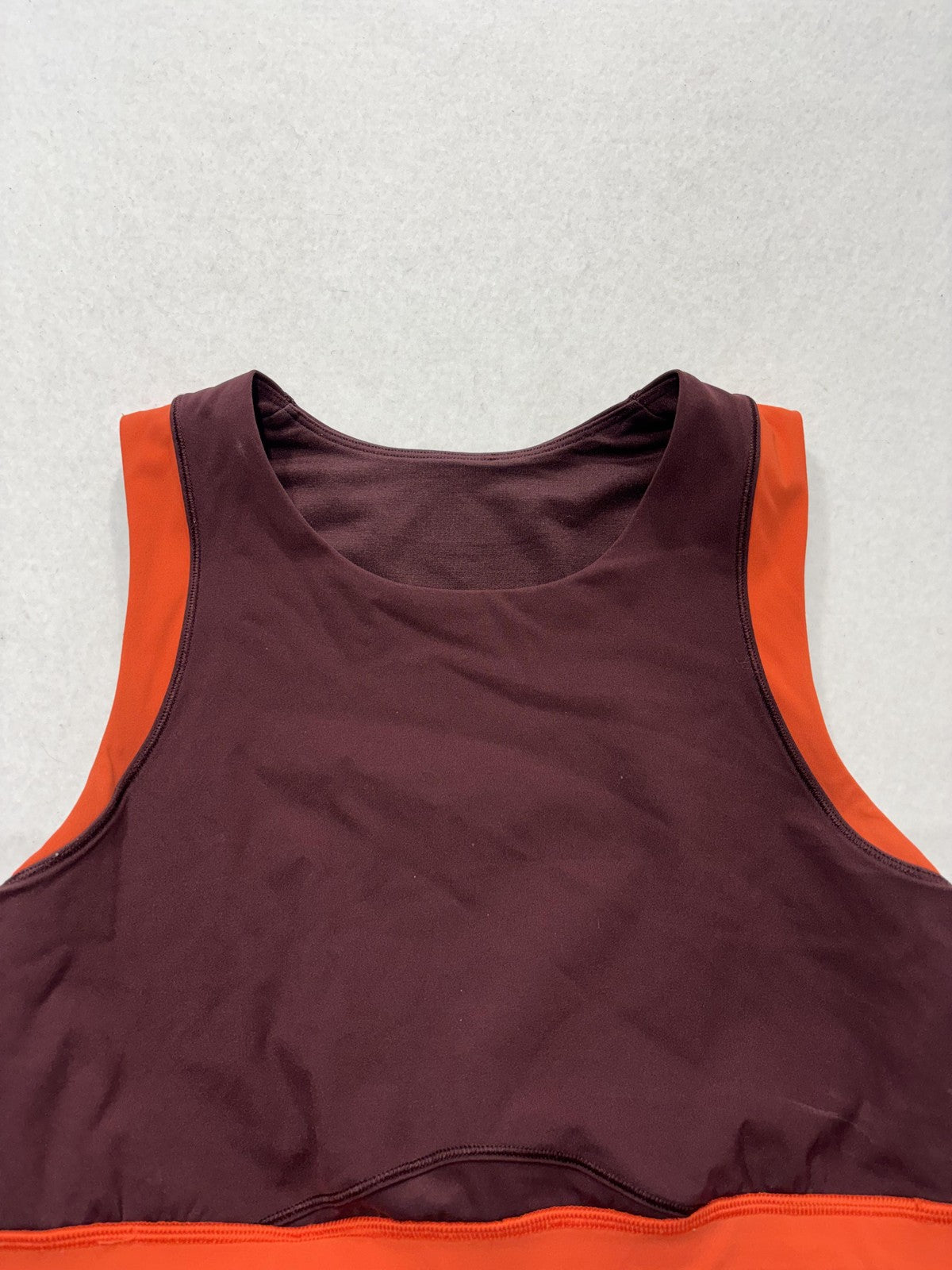 Lululemon Sports Bra Womens 10 Burgundy Orange Colorblock Longline Top Athletic