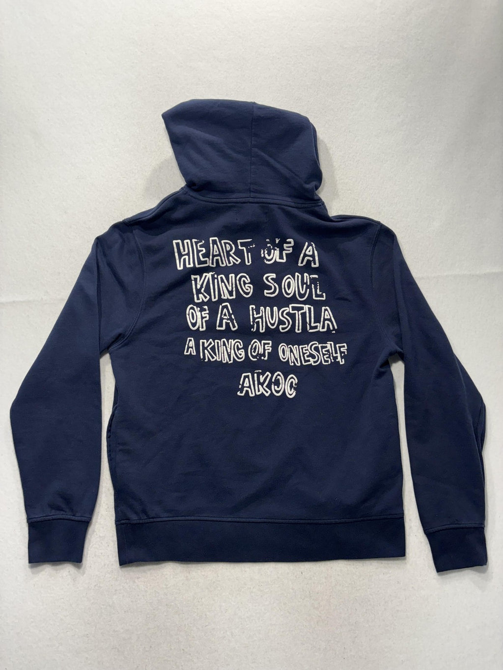 AKOO Hoodie Mens Large Blue Fleece Pullover Fox Graphic Hip Hop Slogan Back
