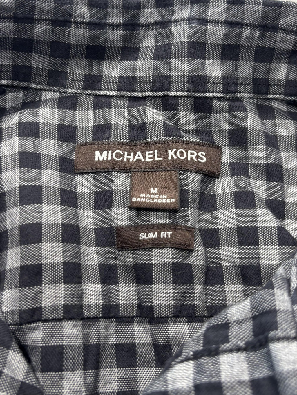 Michael Kors Shirt Mens Medium Gray Check Long Sleeve Button Up Slim Fit