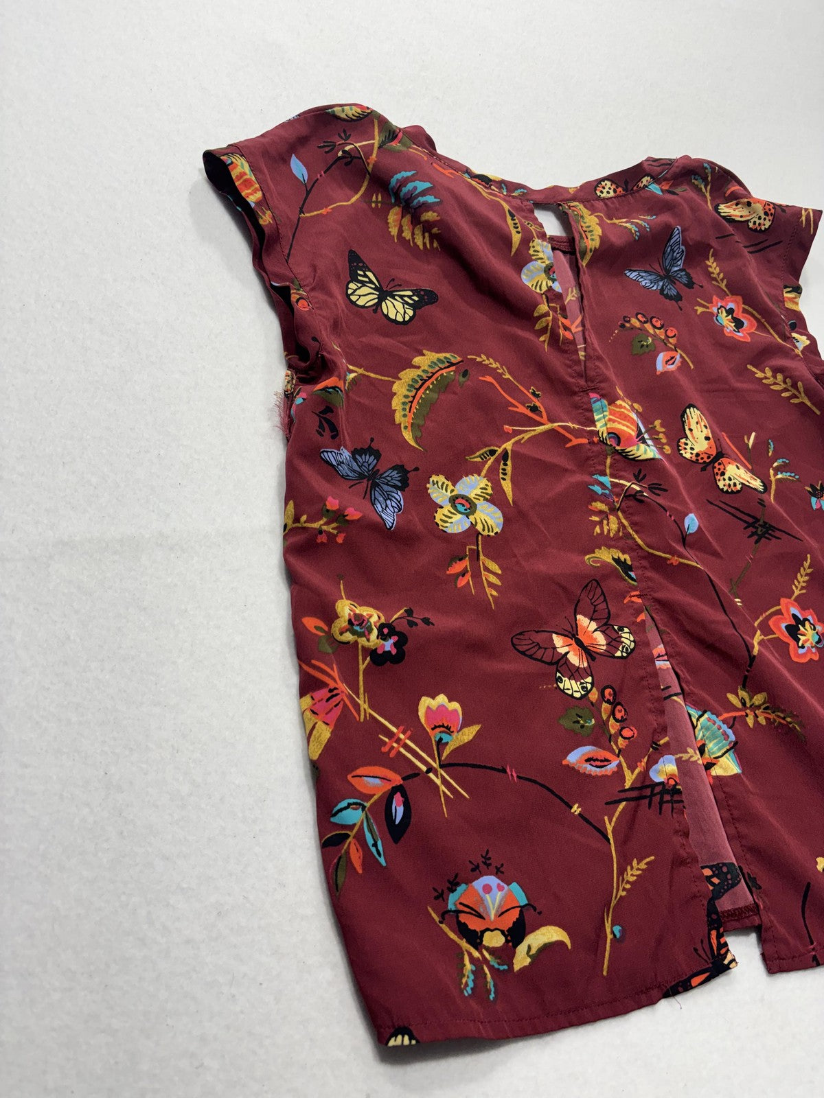 Abercrombie & Fitch Essentials Blouse Womens XS Red Floral Butterfly Print Boho
